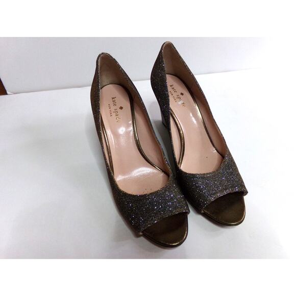 Kate Spade New York glitter peep toe wedge heels 8 1/2 B evening party work - Picture 1 of 6